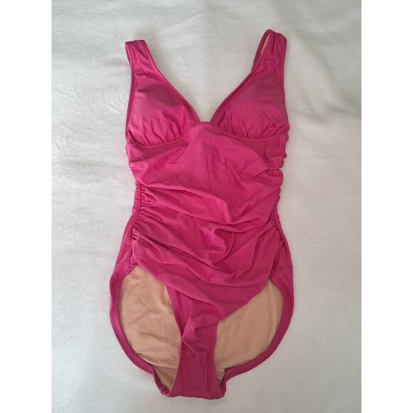 J.Crew Radiant Fuchsia Ruched One Piece Swimsuit Lined BC116 Size 4 - Picture 2 of 8